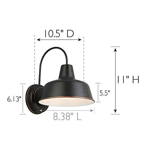 Design House Mason Farmhouse Gooseneck Barn Light, Outdoor Exterior Porch or Patio Wall Light Fixture, Oil Rubbed Bronze, 8 Inch Diameter, 1-Pack, 519504