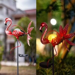 Bshine Flamingo Solar Light Wind Spinner Outdoor Garden Decoration, Waterproof Garden Stake LED with Cracked Glass Ball, Gift for Mom,Lawn Ornaments for Pathway, Patio, Yard Christmas Decor Outdoor