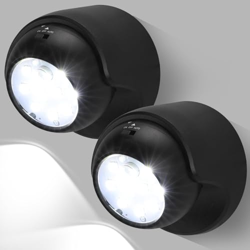 Motion Sensor Outdoor Lights - Outdoor Motion Sensor Light Battery Operated Wireless Spotlight Motion Detector Security Light Auto On Off for Sheltered Porch Stair Hallway Garage Wall Shed (2 Pack)