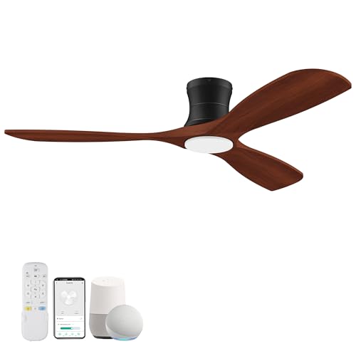 52” Wood Smart Low Profile Ceiling Fans with Lights and Remote,Flush Mount