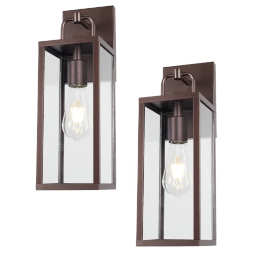 Outdoor Wall Sconce Lights, 16 Inch Tall Transitional Exterior Wall Light Fixtures with Clear Glass, Anti-Rust Modern Bronze Outside Wall Lanterns for House Front Porch Doorway, RZ008-2PACK ORB