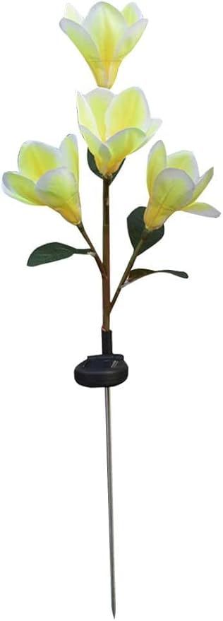 Solar Garden Lights Solar Light Outdoor, Magnolia Flower Lamp Stick Lamp 4 Forks Garden Ground Lamp for Home (Pink Magnolia White Light) (Color : Yellow)
