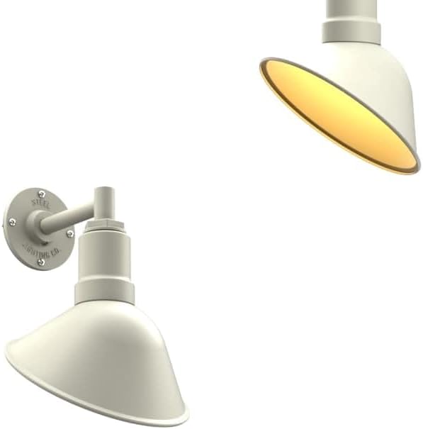 Steel Lighting Co. Venice Store Sign Light | for Outdoor Restaurant Accent Wall | 9 inch Dome | 6" Straight Arm | Made in America | Cream Exterior/Brass Interior