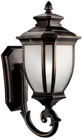 Kichler Salisbury 24.25" 1 Light Outdoor Wall Light with White Linen Glass in Rubbed Bronze | Lumora