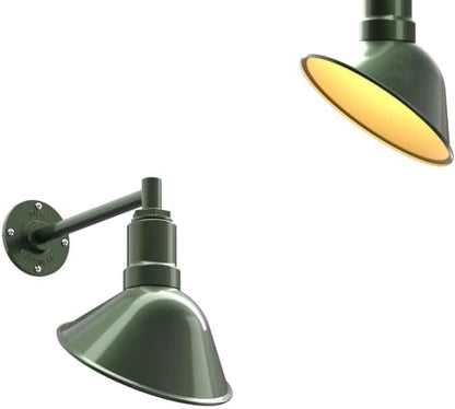 Steel Lighting Co. Venice Store Sign Light | for Outdoor Restaurant Accent Wall | 9 inch Dome | 11" Straight Arm | Made in America | Hunter Green Exterior/Brass Interior