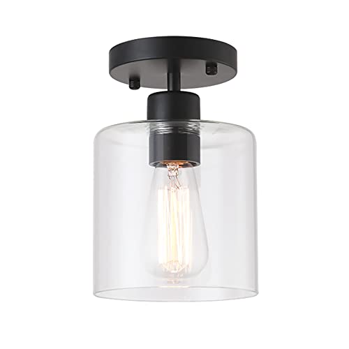 Black Modern Semi Flush Mount Ceiling Light,Rustic Ceiling Light Fixture for Closet Hallway Entryway,Matte Black Finish (1 Pack)