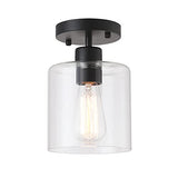 Black Modern Semi Flush Mount Ceiling Light,Rustic Ceiling Light Fixture for Closet Hallway Entryway,Matte Black Finish (1 Pack)