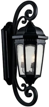 Kichler Courtyard 40.50" 3 Light Outdoor Wall Light with Clear Seeded Glass in Textured Black | Lumora