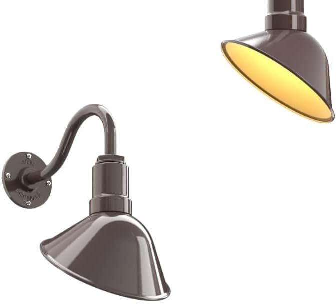 Steel Lighting Co. Venice Store Sign Light | for Outdoor Restaurant Accent Wall | 9 inch Dome | 11" Gooseneck | Made in America | Dark Bronze Exterior/Brass Interior