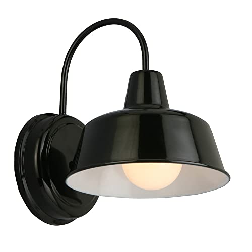 Design House Mason Farmhouse Gooseneck Barn Light, Outdoor Exterior Porch or Patio Wall Light Fixture, Satin Black, 8 Inch Diameter, 1-Pack, 579367