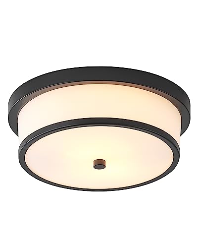 12 inch Flush Mount Ceiling Light, 2-Light Close to Ceiling Light Fixtures with Black Finish for Bathroom Bedroom Kitchen Hallway (Black)