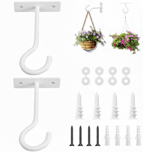 2Pack 4Inch Ceiling Hooks for Hanging Plant, Wall Hanger Plant Holder White