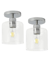 2 Pack Chrome Semi Flush Mount Ceiling Light,Clear Glass Cylinder Shade