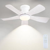 Surtime 36" White Low Profile Flush Mount Ceiling Fan with Light and Remote