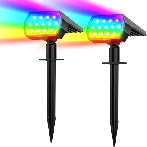 WELALO Solar Color Changing Spot Lights Outdoor, IP68 Waterproof, 2 Pack