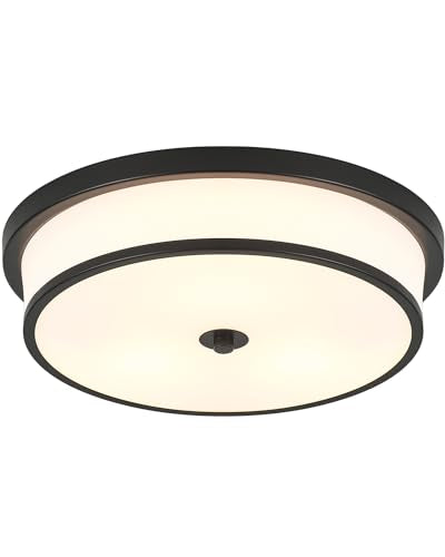 16 inch Flush Mount Ceiling Light, 3-Light Close to Ceiling Light Fixtures with Black Finish for Livingroom Bedroom Kitchen Diningroom(Black)