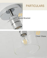 2 Pack Chrome Semi Flush Mount Ceiling Light,Clear Glass Cylinder Shade