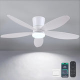 Surtime 48" Ceiling Fans with Lights-Low Profile Ceiling Fan with Light and Remote/APP Control,Flush Mount,DC Reversible,LED Dimmable Modern Ceiling Fans for Bedroom,Indoor/Outdoor Patio Use(White)