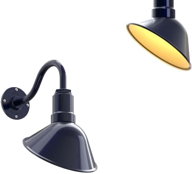 Steel Lighting Co. Venice Store Sign Light | for Outdoor Restaurant Accent Wall | 9 inch Dome | 11" Gooseneck | Made in America | Navy Blue Exterior/Brass Interior