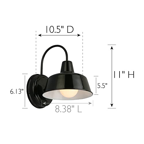 Design House Mason Farmhouse Gooseneck Barn Light, Outdoor Exterior Porch or Patio Wall Light Fixture, Satin Black, 8 Inch Diameter, 1-Pack, 579367