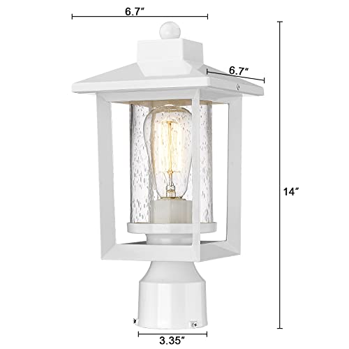 Outdoor Post Lights, Exterior Post Lantern, Outdoor Post Lamp, Pathway Post Lighting Fixture with Seeded Glass, Pillar Light in White Finish, Van-P WH