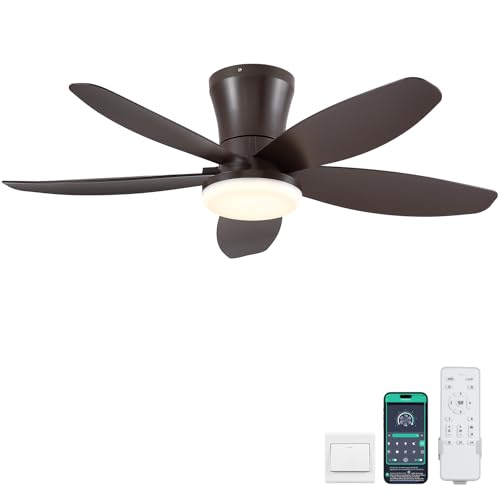 Surtime 36IN Ceiling Fans with Light and Remote/APP Control, 5-Blade Reversible Motor Ceiling Fan, 3-Color Dimmable Lighting, All-Brown Finish