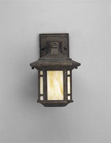 Progress Lighting P5628-46 1-Light Wall Lantern with Honey Art Glass and Mica Accent Panels, Weathered Bronze
