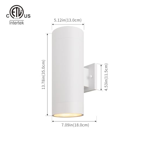 mirrea 14" Modern Outdoor Porch Light in 2 Lights, Matte White, 2 Pack
