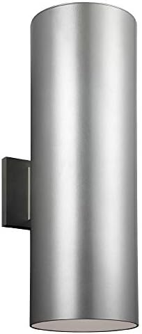 Sea Gull Lighting Generation 8313902-753 Transitional Two Light Wall Lantern from Seagull-Outdoor Cylinders Collection in Pewter, Silver Finish, Large, Painted Brushed Nickel