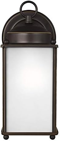 Generation Lighting 8593001-71 New Castle Satin Etched Glass Outdoor Wall Sconce Lighting Fixture, 1-Light 75 Watt, 10" H x 5" W, Antique Bronze