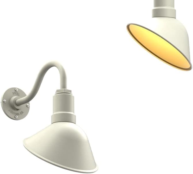 Steel Lighting Co. Venice Store Sign Light | for Outdoor Restaurant Accent Wall | 9 inch Dome | 11" Gooseneck | Made in America | Cream Exterior/Brass Interior