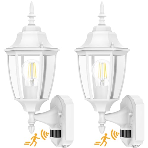 Lamomo Motion Sensor Outdoor Wall Lights Fixtures, 2-Pack Porch Lamp, White