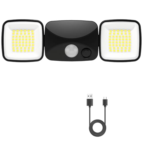 Motion Sensor Outdoor Lights, Rechargeable LED Security Flood Lights, USB Charging, No Wiring, No Solar, No Battery Replacement, High Brightness for Garage, Yard & Entryway, Black 1-Pack (Small Size)