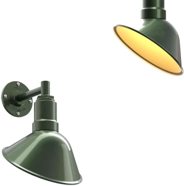 Steel Lighting Co. Venice Store Sign Light | for Outdoor Restaurant Accent Wall | 9 inch Dome | 6" Straight Arm | Made in America | Hunter Green Exterior/Brass Interior