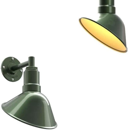 Steel Lighting Co. Venice Store Sign Light | for Outdoor Restaurant Accent Wall | 9 inch Dome | 6" Straight Arm | Made in America | Hunter Green Exterior/Brass Interior