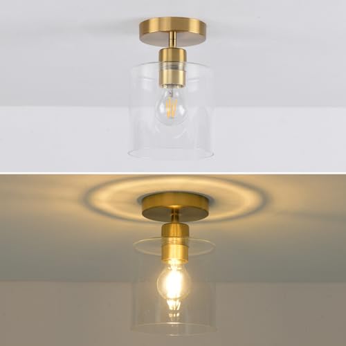 Brass Semi Flush Mount Ceiling Light,Gold Modern Fixture for Closet Hallway Entryway Light Fixture Ceiling Brass Finish 2 Pack