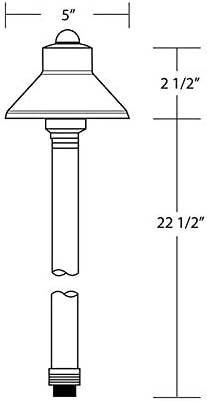 VOLT Flat Hat 12V Brass Path Light (5" Shade, 25" Tall) with 3W 2700K Warm White G4 LED Bulb for Low Voltage Landscape Lighting on Outdoor Pathway, Walkway, Garden, Driveway or Patio