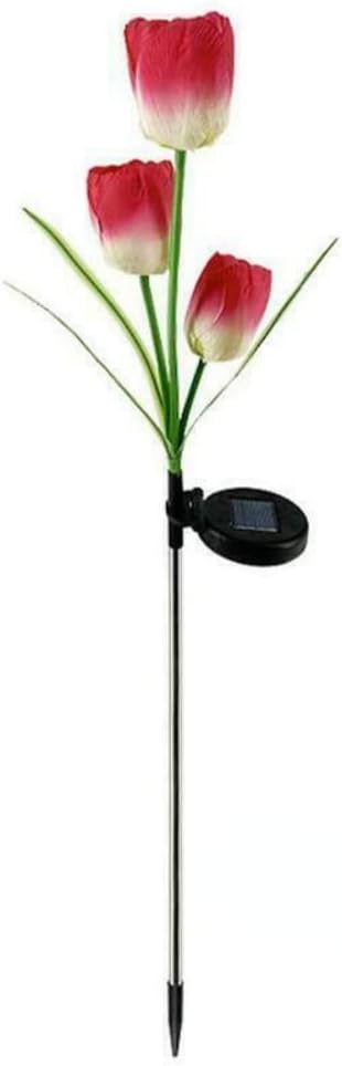 anso LED Solar Light Simulation Tulip Lawn Stake Lamps Outdoor Decor Garden DIY Path Light (Red)