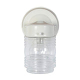 Design House Jelly Jar 1-Light Outdoor Wall Lantern, White Finish, Clear Ribbed Glass, Wet Rated Exterior Porch Light for Patio, Garage, Entryway, Front Door, and Deck, 500181
