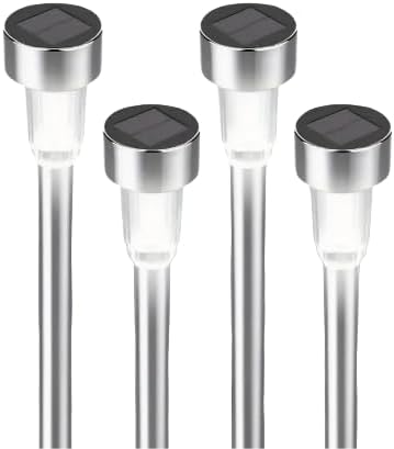 Outdoor Solar Landscape Lawn Lights, Solar Garden Lights, Suitable for Christmas, Halloween, Weddings, courtyards, and Path Landscape Decoration. (White Light - Stainless Steel, Pack of 4)