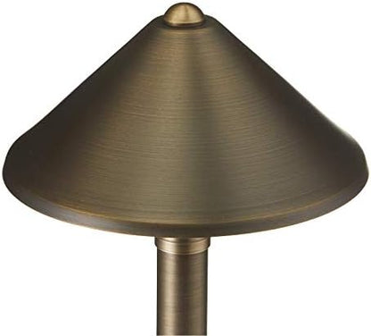 VOLT Conehead 12V Brass Mini Path Light (7" Shade, 15" Tall) for Low Voltage Landscape Lighting on Outdoor Pathway, Walkway, Garden, Driveway or Patio