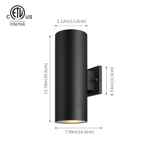 mirrea 14" Modern Outdoor Porch Light in 2 Lights, Matte Black, 2 Pack