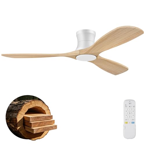 52” Low Profile Wood Ceiling Fans with Lights Remote,Flush Mount,Modern