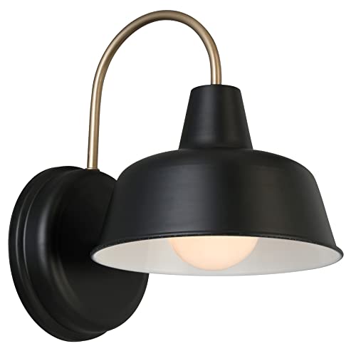 Design House Mason Farmhouse Gooseneck Barn Light, Outdoor Exterior Porch or Patio Wall Light Fixture, Black and Gold, 8 Inch Diameter, 1-Pack, 588285