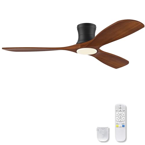 52Inch Wood Low Profile Ceiling Fans with Lights Remote,Flush Mount,Outdoor