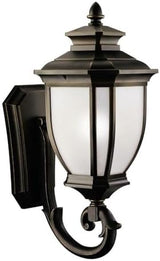 Kichler Salisbury 29" 1 Light Outdoor Wall Light with White Linen Glass in Rubbed Bronze | Lumora