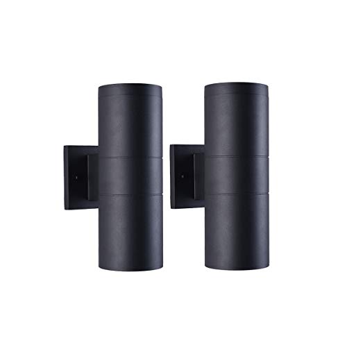 mirrea 12" Modern Outdoor Porch Light in 2 Lights, Matte Black, 2 Pack