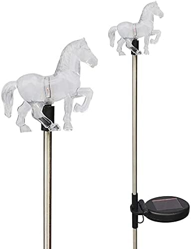 Set of 2 Clear Acrylic Horse Solar Garden Yard Landscape Path Stick LED Lights