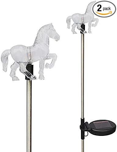 2 Pieces Clear Horse Solar Power Outdoor Garden Yard Stick Color Change LED Lights