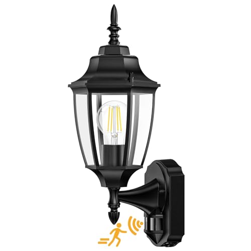 Lamomo Motion Sensor Outdoor Wall Lights, Outside Porch Lamps, Black